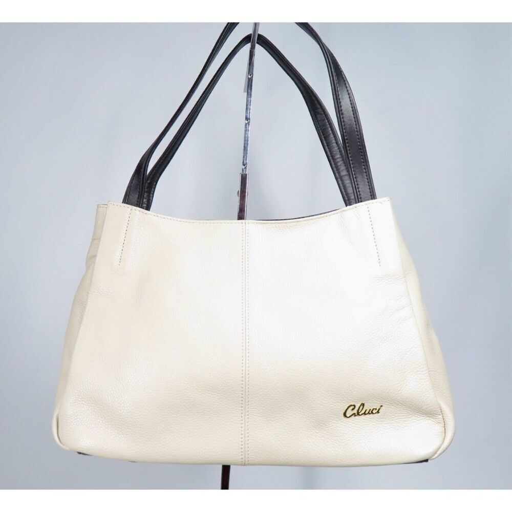 Cluci Leather Purse Womens Shoulder Bag Pebbled Leather White Smooth